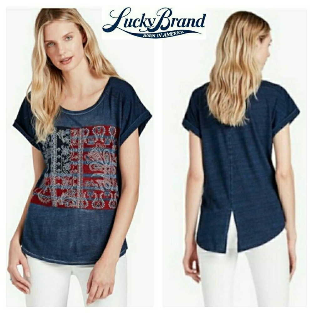Lucky Brand Embroidered American Flag Top